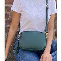 Teal Premium Leather Tassel Crossbody Bag Adjustable Strap & Zip Fastening