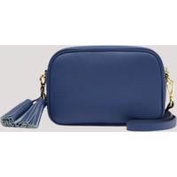 Blue Premium Leather Tassel Crossbody Bag Adjustable Strap & Zip Fastening