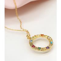POM Gold Textured Necklace with Multicoloured Crystals