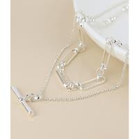 POM Silver Plated layered Chain and T-bar Necklace