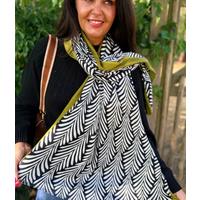 POM Olive Border Leaf Print Scarf