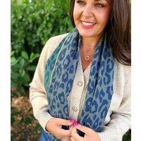 POM Blue Grey Leopard Print Scarf