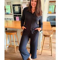 Black Ribbed Stretch Pyjama Set Size 8R