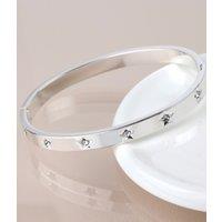 Silver Plated Crystal Stars Hinged Bangle