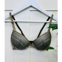Green Shimmer Delicate Lace Padded Wired Bra Size 32B