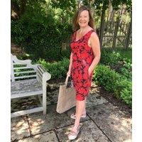 Navy & Red Floral Linen Blend Dress Size 6