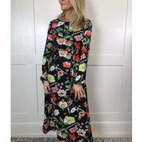 Black Vibrant Flower Print Midi Dress Size 12