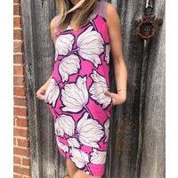 Pink Bold Flower Linen Blend Dress Size 8