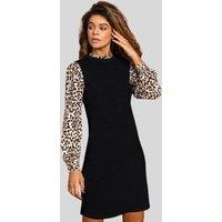 Black Leopard Sleeve Contrast Dress 18 20 Size 20