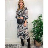 Khaki Leaf Print Dress Size 8