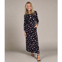 Black Floral Jersey Midi Dress Size 10