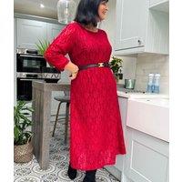 Red Lace Overlay Midi Dress Size 10