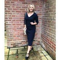 Navy Ottoman Ribbed V Neck Dress Size 8P