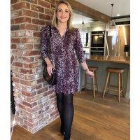 Burgundy Leopard Print Shirt Dress Size 8