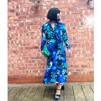 Vibrant Blue Wrap Midi Dress Size 16