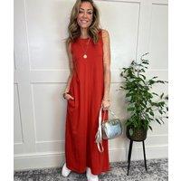 Orange Sleeveless Jersey Midi Dress Size 16R