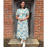 Ivory Floral Print Midi Dress Size 10