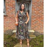 Safari Frill Sleeve Wrap Midi Dress Size 6