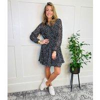 Black Spot Print Chiffon Shirt Dress Size 24