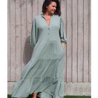 Khaki Tiered Maxi Shirt Dress