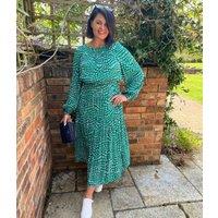Wavy Green & Pink Midi Dress Size 10