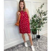 Red Linen Blend Mini Dress Size 26