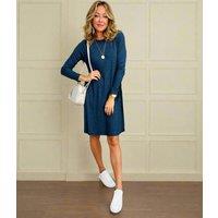 Blue Ribbed Jersey Dress Size 6S