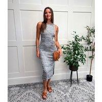 Grey Rib Knit Jersey Midi Dress Size 14