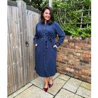 Navy Tencel Belted Midi Shirt Dress Size 12S