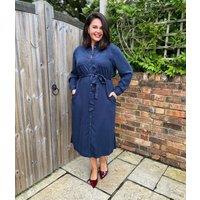 Navy Tencel Belted Midi Shirt Dress Size 14R
