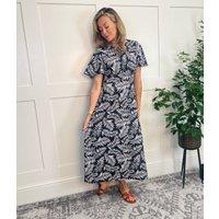Black & Ivory Leaf Print Kate Midi Dress Size 22