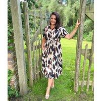Brown Leopard Print Midi Dress Size 16