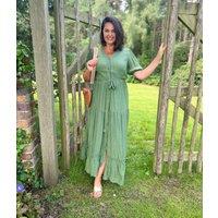 Khaki Button Through Maxi Dress Size 12