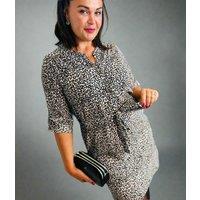 Leopard Print Belted Shirt Dress Size 14