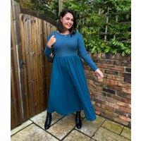 Teal Knitted Bodice Midi Dress Size One Size
