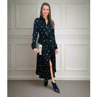 Zara Black Metallic Print Midaxi Shirt Dress Size 16