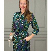 Green Ava Peacock Print Satin Shirt Dress Size 10