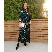 Green Ava Peacock Print Satin Shirt Dress Size 16