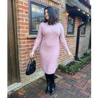 Pink Ribbed Knitted Funnel Neck Dress Size 14