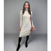 Oatmeal Ribbed Knitted Funnel Neck Dress Size 14