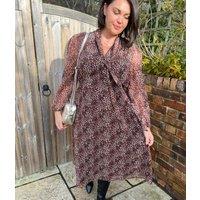 Leopard Print Chiffon Tie Neck Midi Dress Size 12