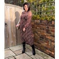 Leopard Print Chiffon Tie Neck Midi Dress Size 8