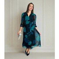Floral Chiffon Tie Neck Midi Dress Size 10