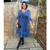 Blue Snake Print Midi Tea Dress Size 8