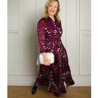Burgundy Ava Peacock Print Satin Shirt Dress Size 16
