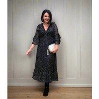 Black Spotted Chiffon Maxi Dress Size 10