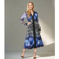 Zip Front Floral Border Midi Dress Size 10