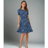 Navy Panelled Ditsy Floral Print Dress Size 20