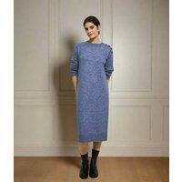 Blue Knitted Button Shoulder Midi Dress Size 16/18