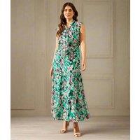 Abstract Tie Neck Maxi Dress Size 8